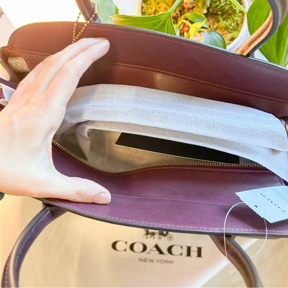 COACH NEW Soft Empire Carryall Bag 40 Natural Grain Leather Brass Merlot - Picture 4 of 12